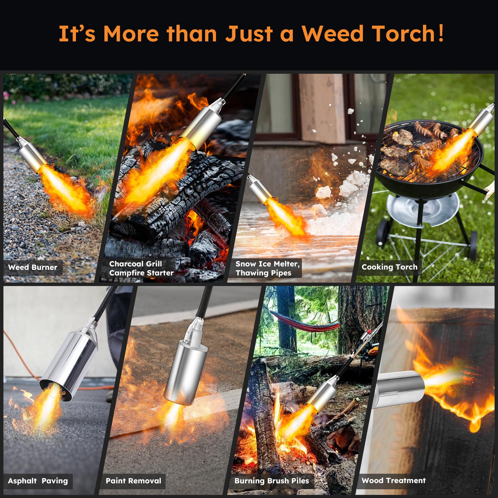HomeyVenture flame treating weeds along driveway edge for efficient clearing