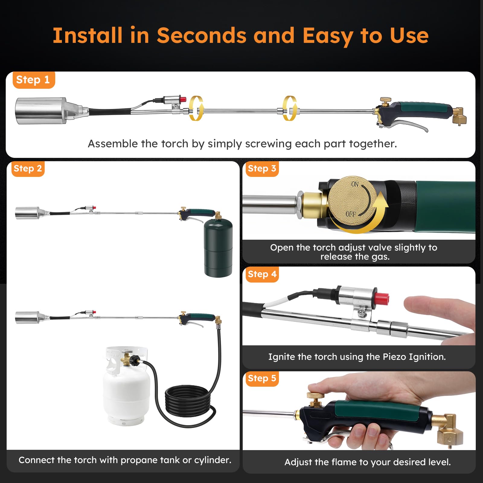 HomeyVenture piezo igniter button detail for one-hand safe starts