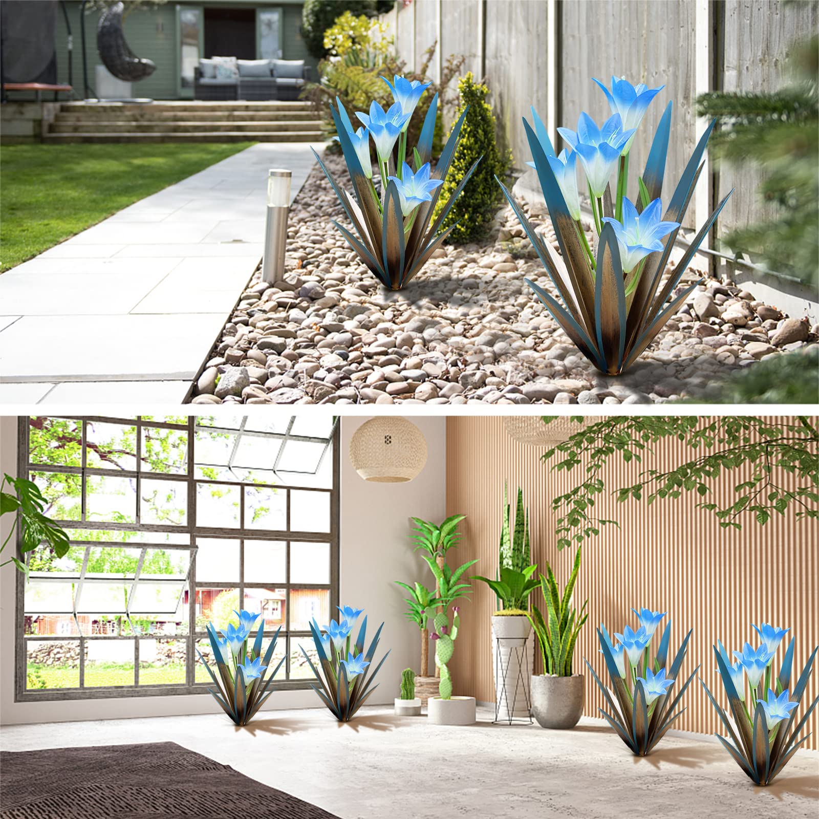 Homight agave metal colocado en maceta demostrando versatilidad decorativa