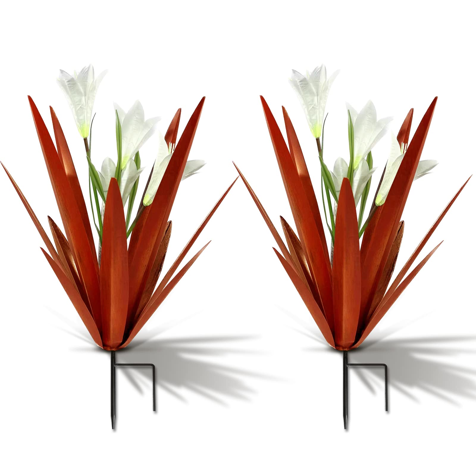 Homight metal agave front view showing rust-style finish and lily for durable garden accent