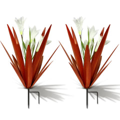Homight metal agave front view showing rust-style finish and lily for durable garden accent