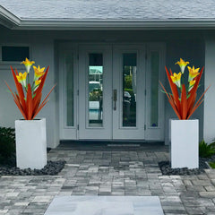 Homight metal agave leaf texture detail, shows thickened stainless steel and rust-style patina