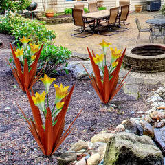 Homight metal agave close-up of lily center, highlights decorative bloom and weatherproof finish