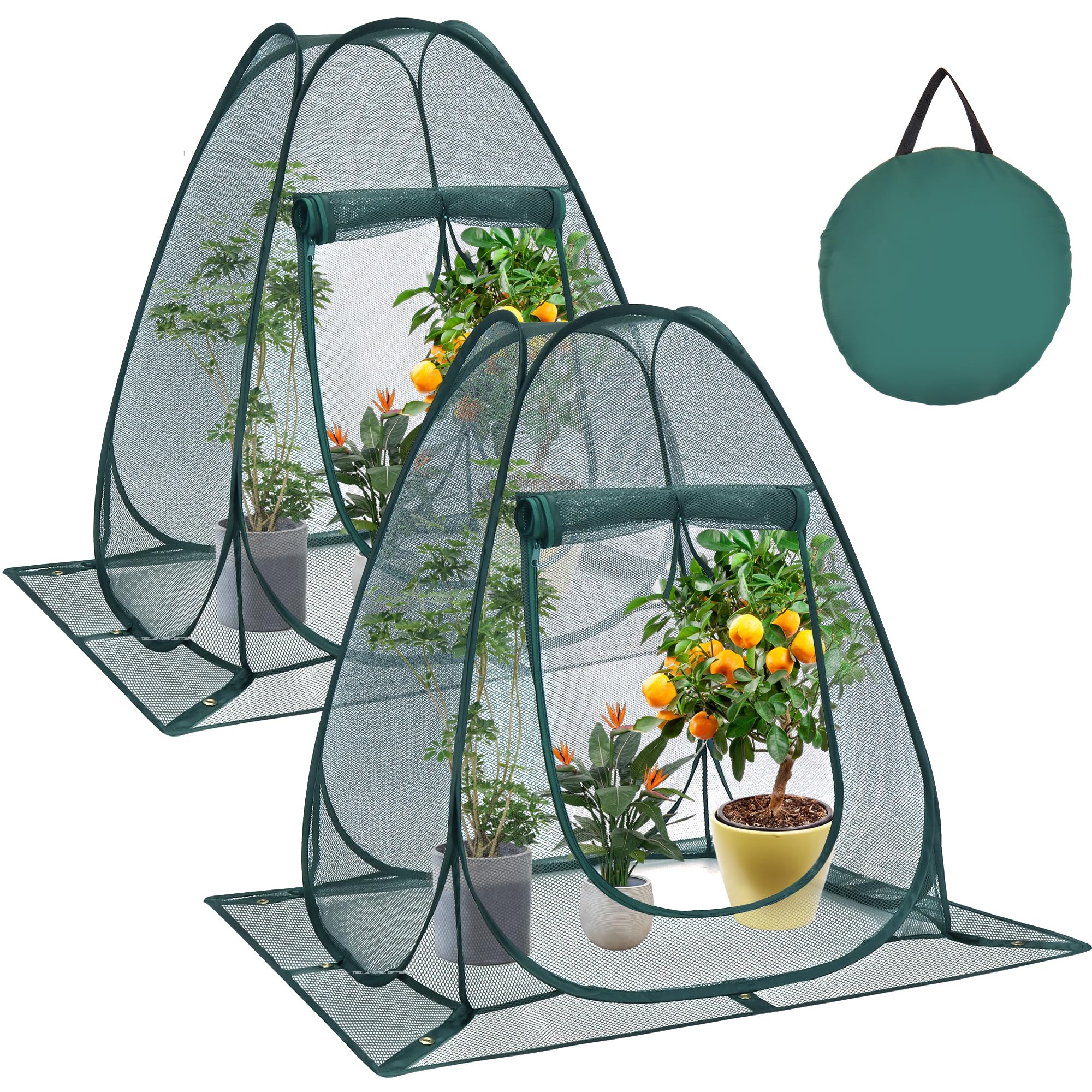 Homiton front view of pop-up garden tent showing protection and compact design