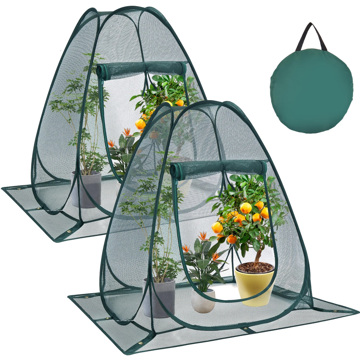 Homiton front view of pop-up garden tent showing protection and compact design