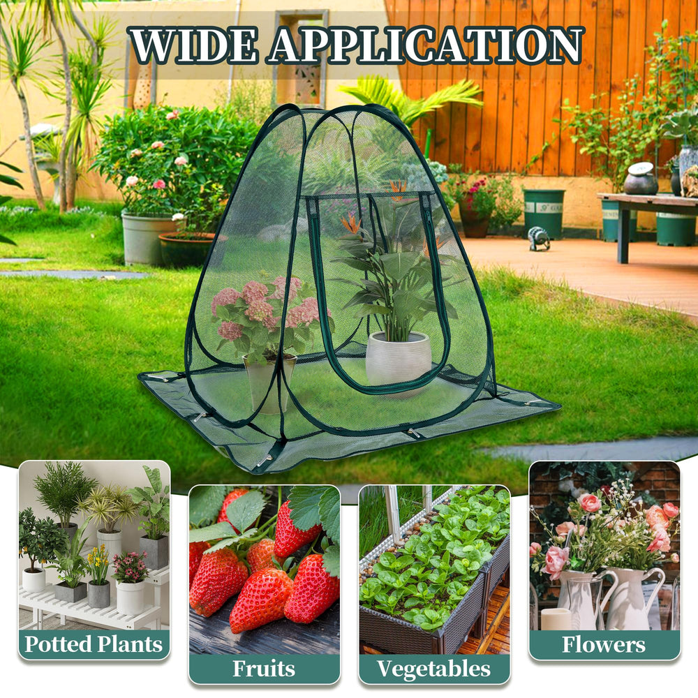 Homiton tent beside potted plants showing 36x36x39 inch scale