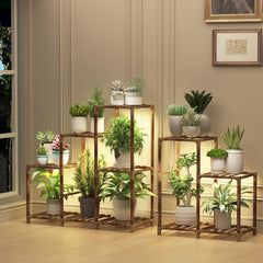 HOMKIRT front corner view showing full 12-tier shelf and organized plants for space saving