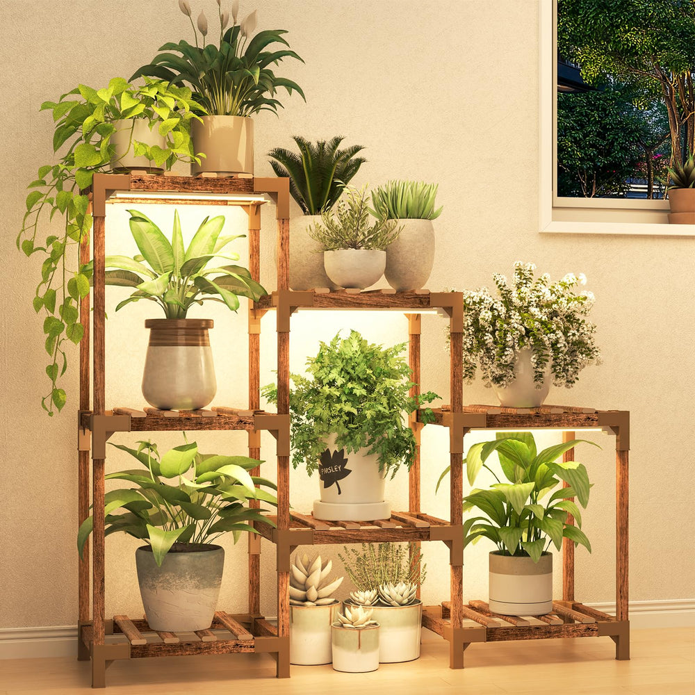 HOMKIRT plant stand front view showing seven-tier display and stylish finish for space saving