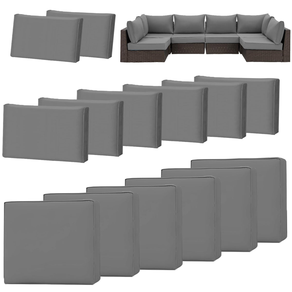 HOMREST front view of grey 14-piece cover set showing neat packaging and fit
