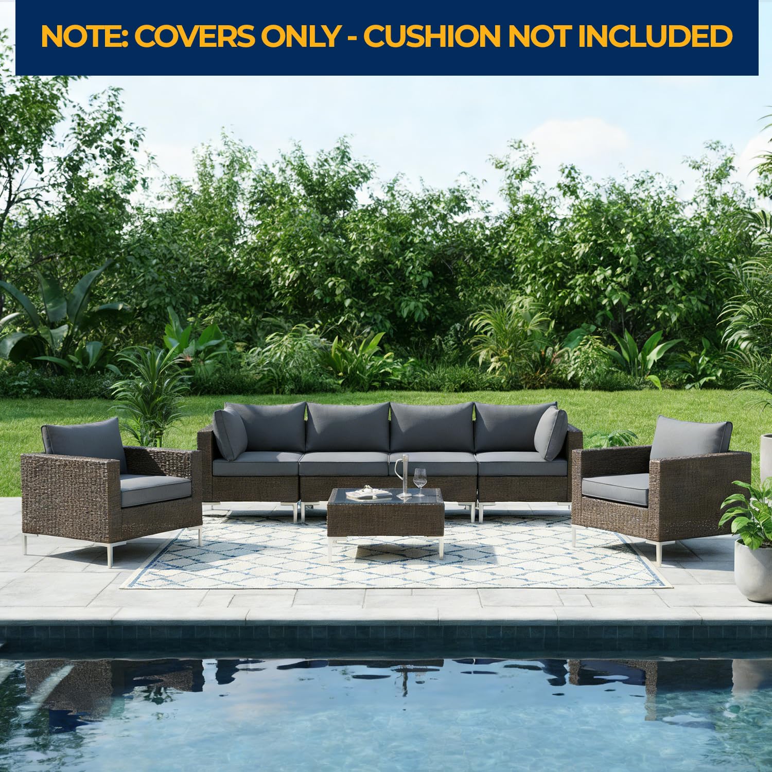 HOMREST grey covers on patio sofa in outdoor setting showing styled update
