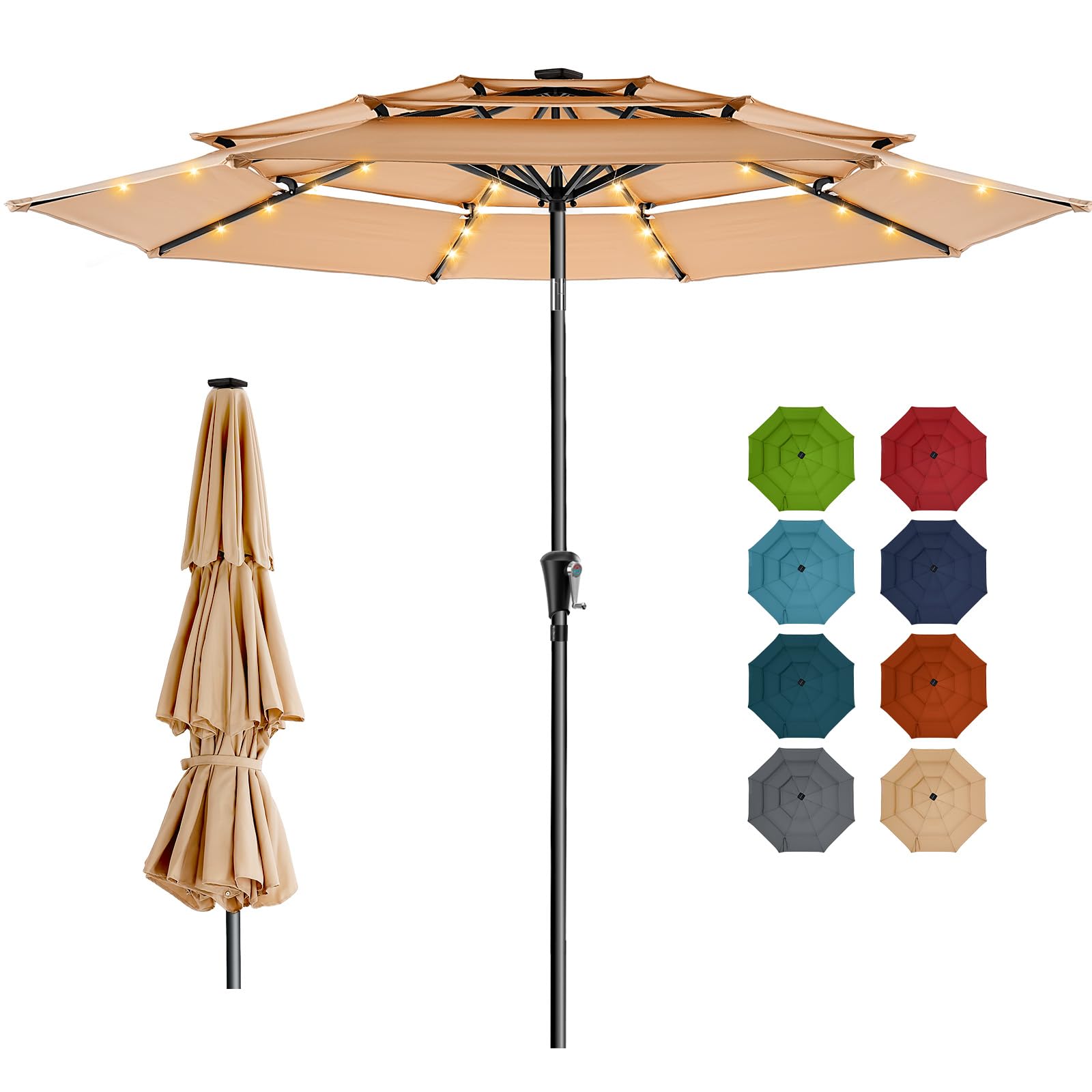 HOMSHADE beige umbrella front view showing full canopy and stylish shade