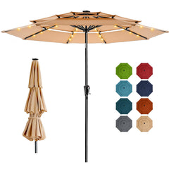 HOMSHADE beige umbrella front view showing full canopy and stylish shade