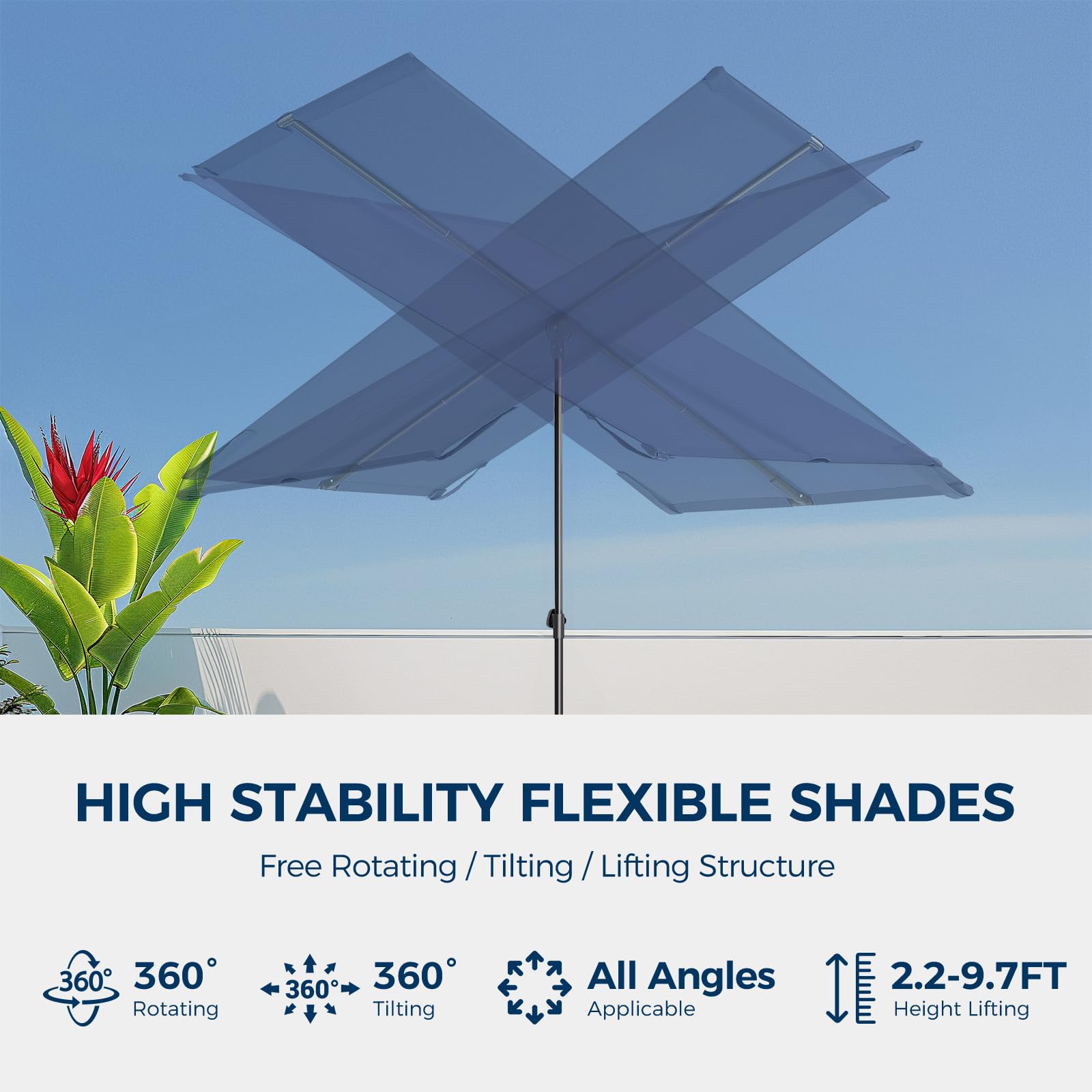 HOMSHADE tilted umbrella on balcony demonstrating directional shade