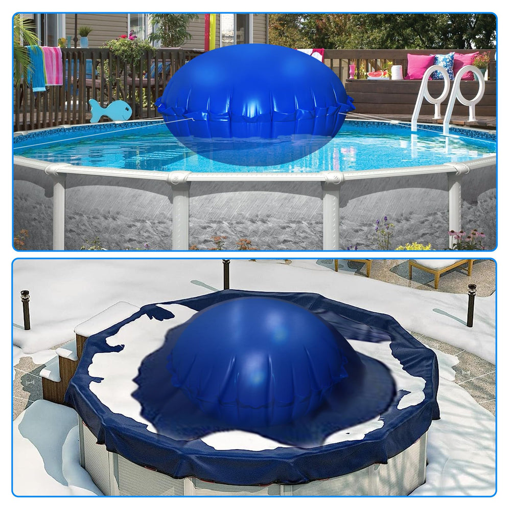HOMSHIAM winter scene with pillow protecting pool from snow and cover damage