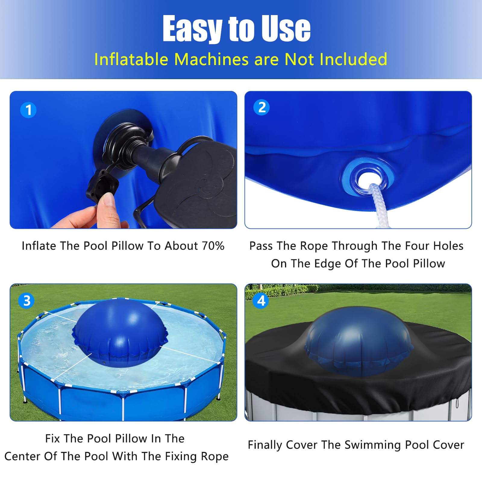 HOMSHIAM pillow sitting at pool center under cover preventing sagging and collapse