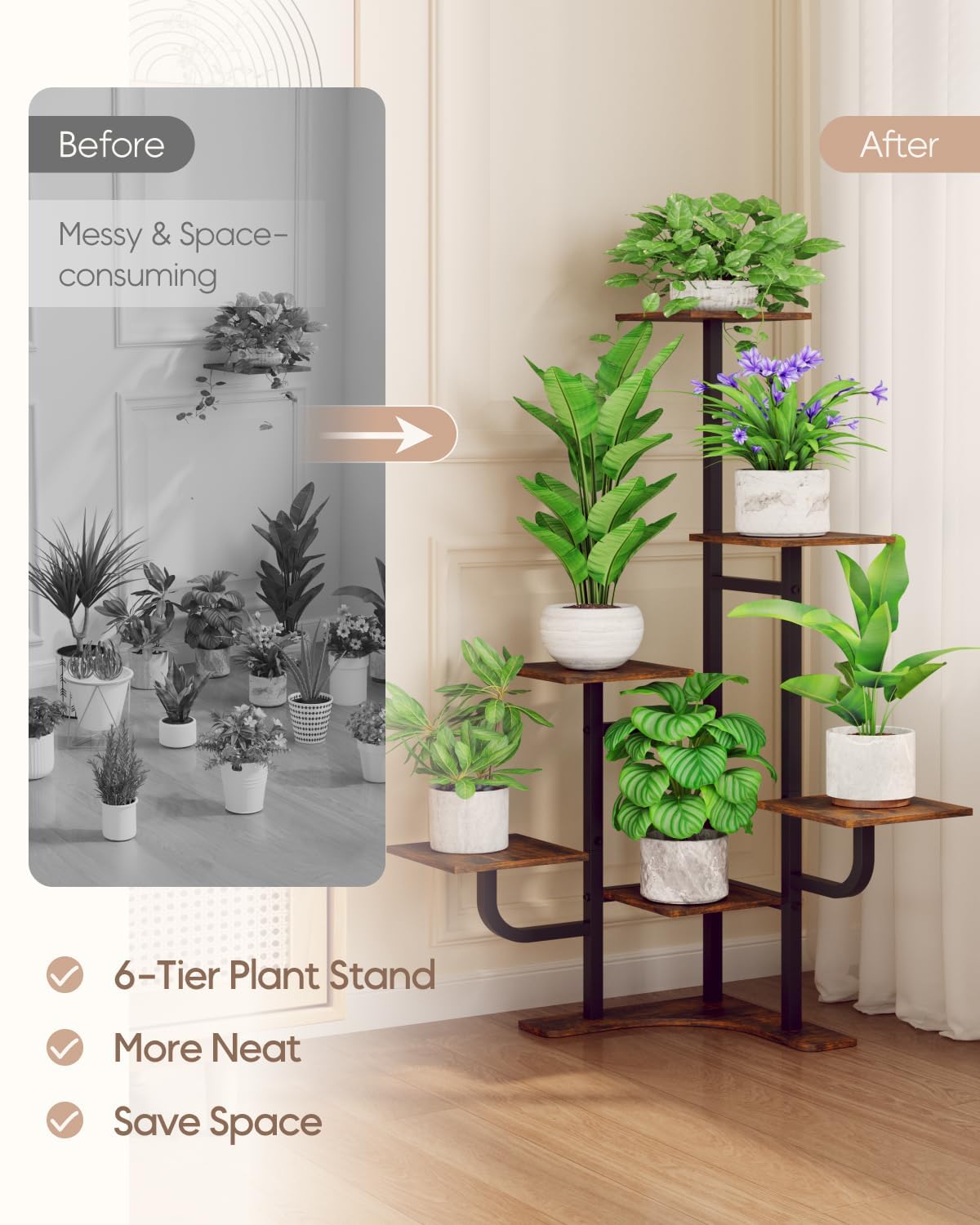 Homsorout styled on balcony with mixed pots showing weather-tolerant semi-outdoor use benefit