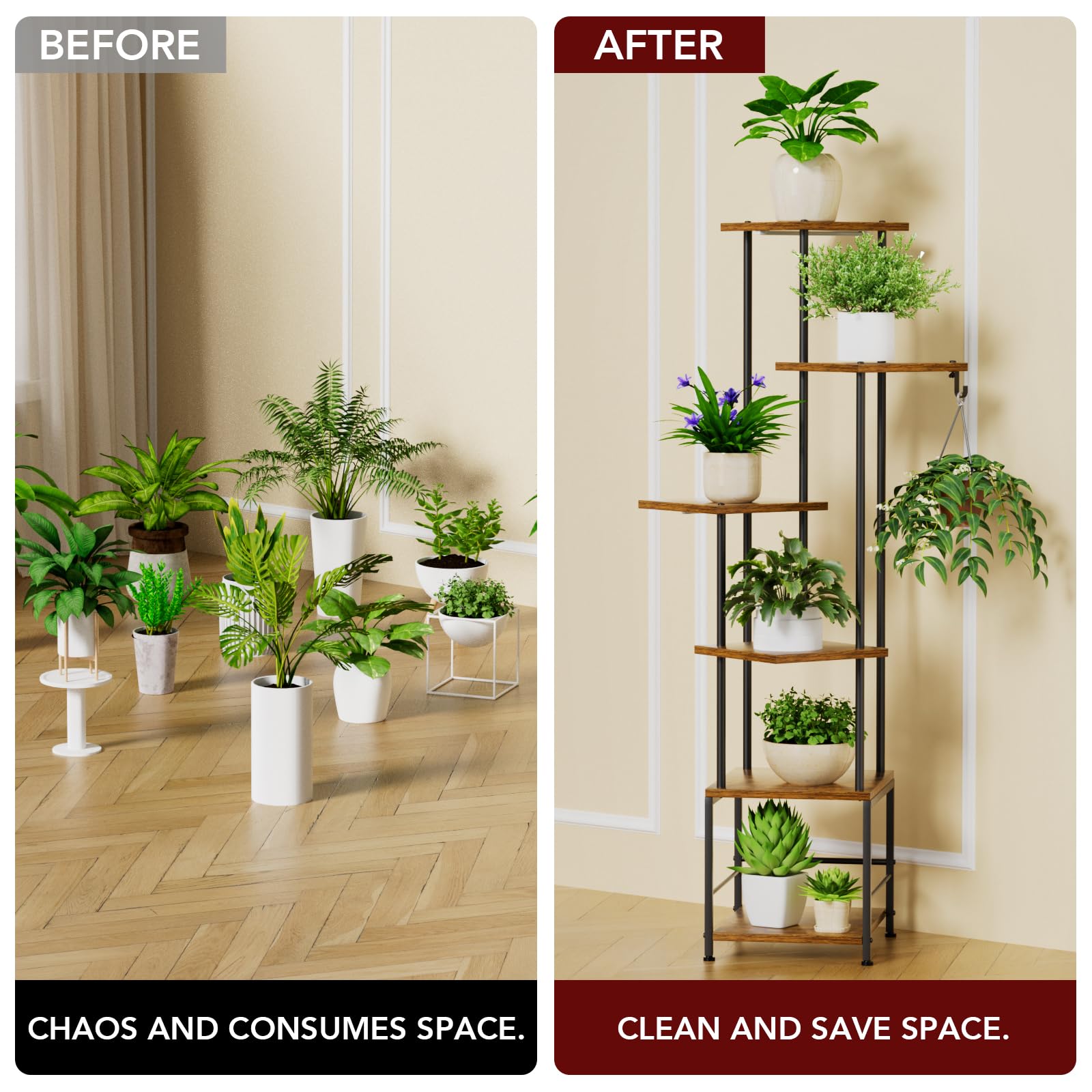 Homsorout corner installation in living room maximizing vertical plant storage