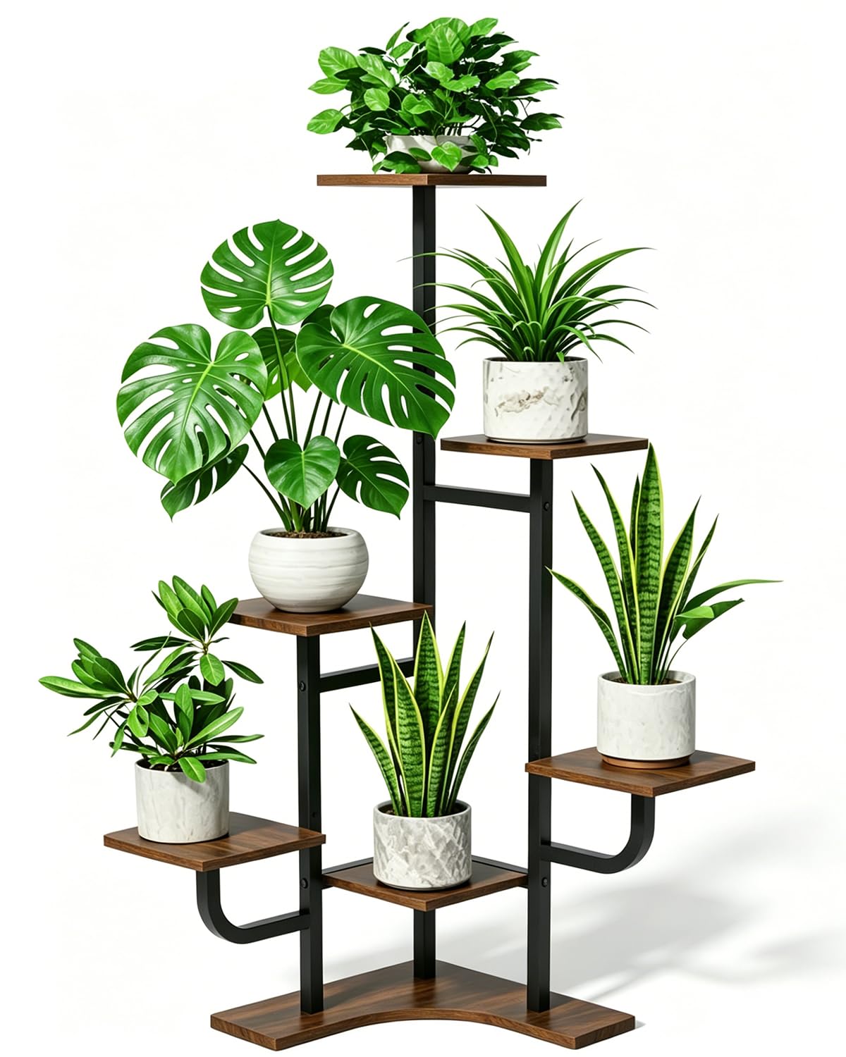 Homsorout front view of 6-tier corner stand showing organized plants and space-saving benefit