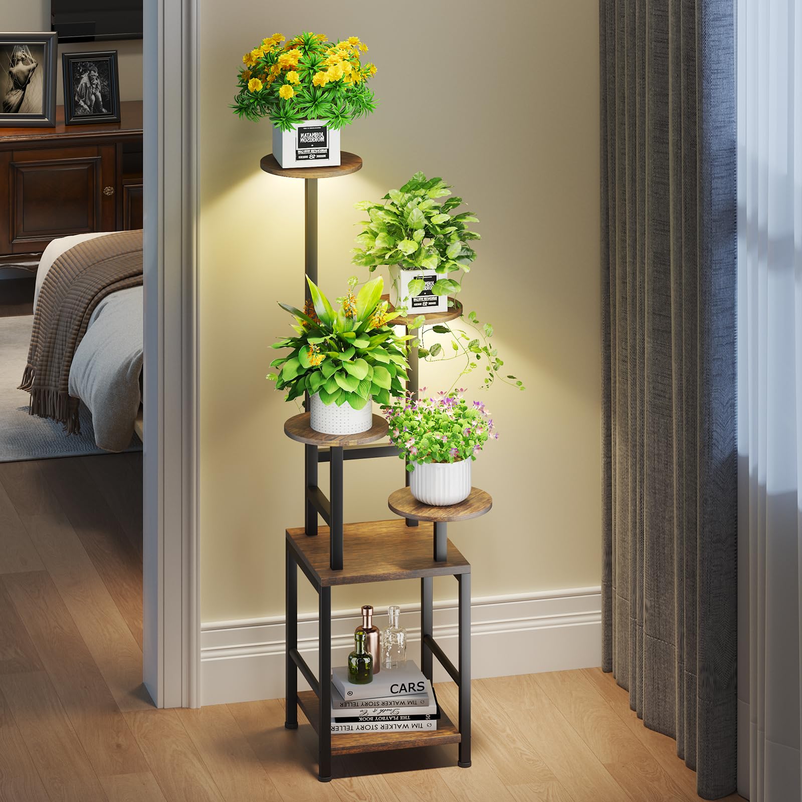 Homsorout front view of 5-tier plant stand showing compact vertical display and storage