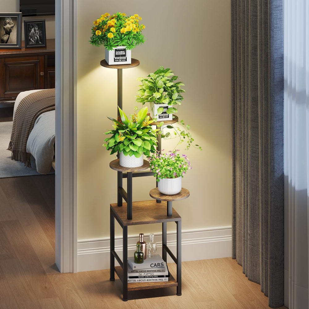 Homsorout front view of 5-tier plant stand showing compact vertical display and storage