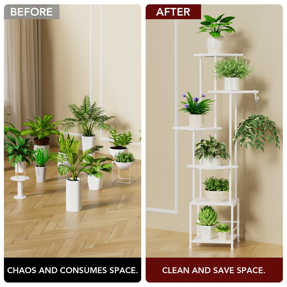 Homsorout plant stand staged in living room showing decorative and space-saving use