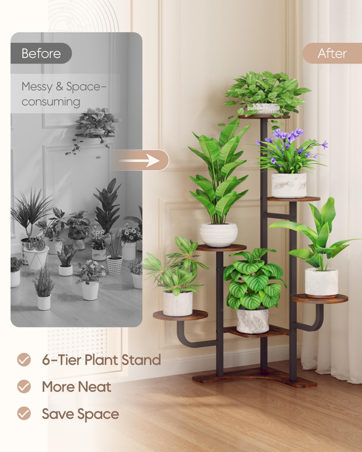 Homsorout shelf staged in living room adding greenery and decor appeal