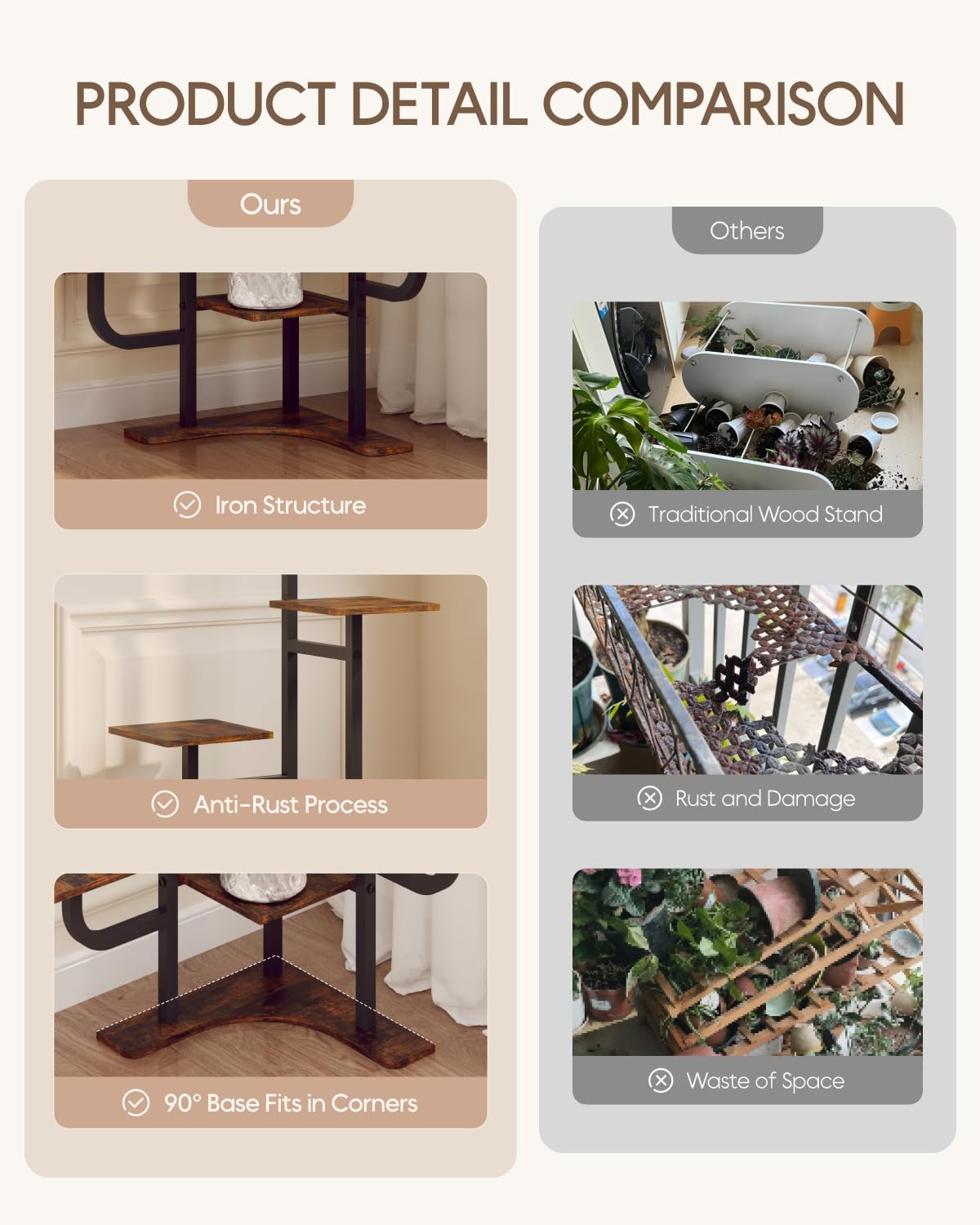 Homsorout plant stand in living room staging showing decorative display and space efficiency