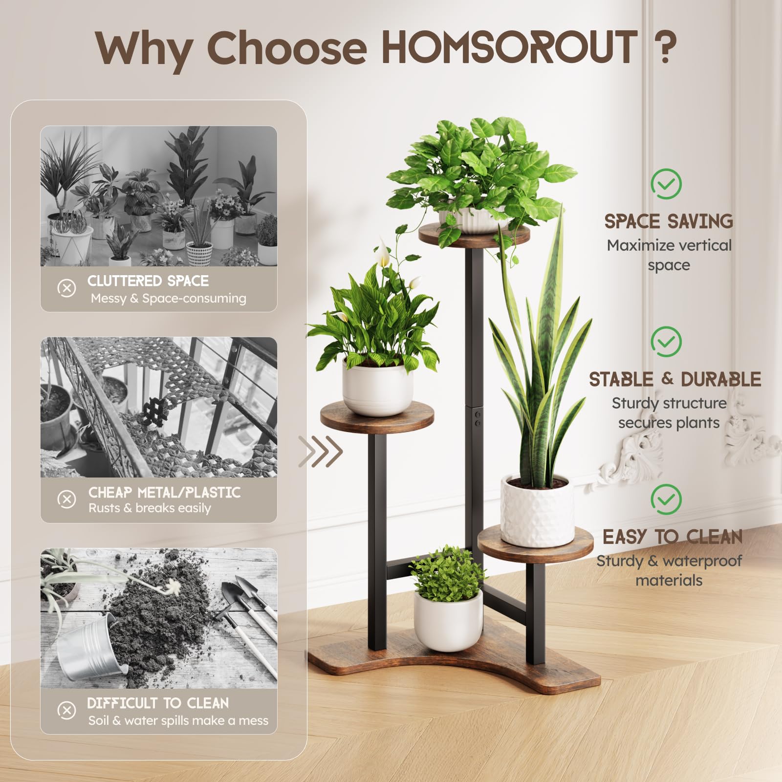 Homsorout top shelf detail supporting a medium potted plant safely