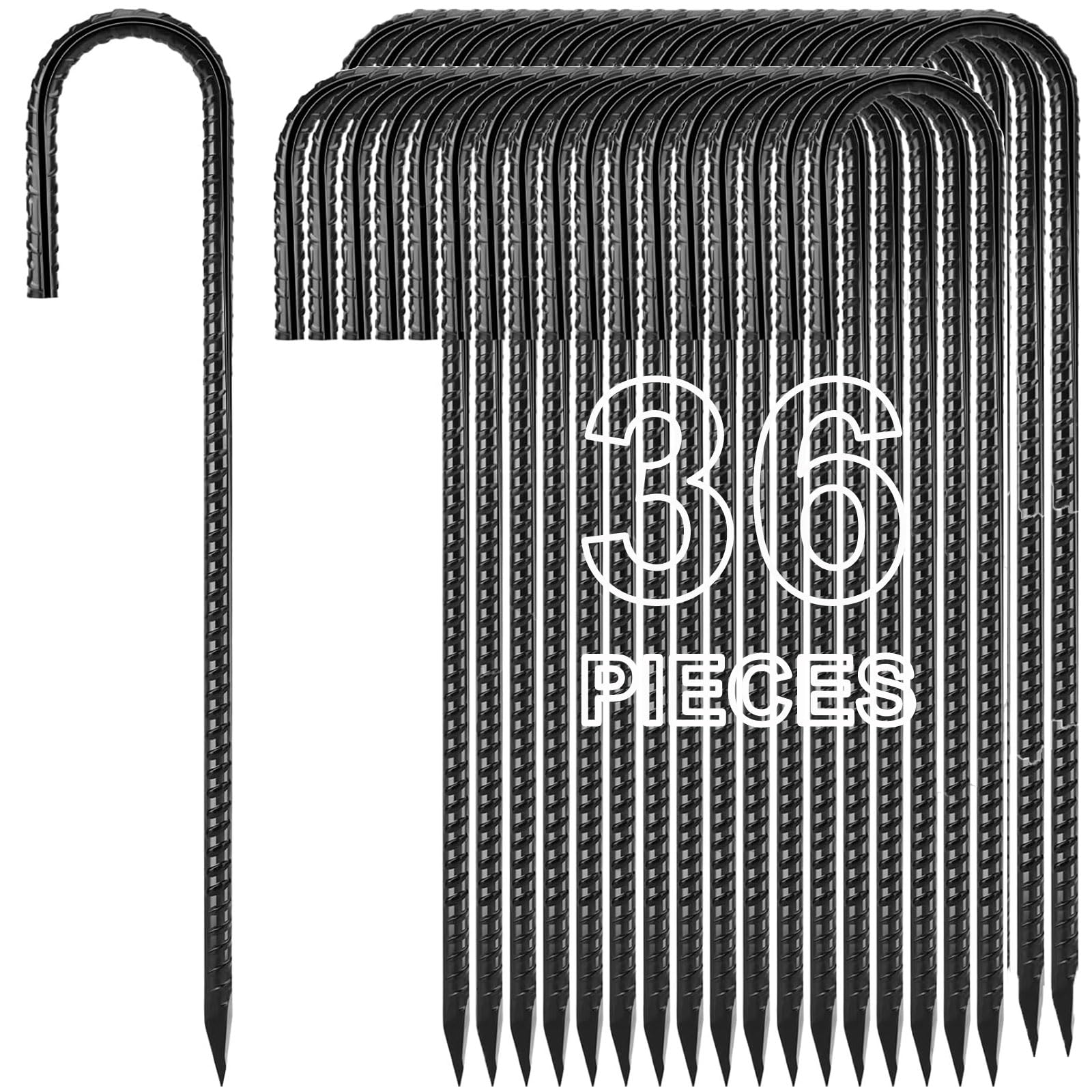 Homwin front view of 36-pack stakes showing galvanized finish and quantity benefit