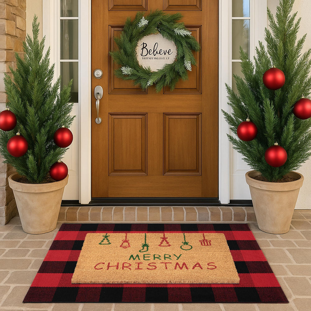 Homydecor coco coir welcome mat front view shows durable natural fibers