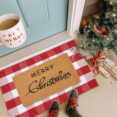 Homydecor coir mat on porch with shoes scraping dirt, protects indoor floors