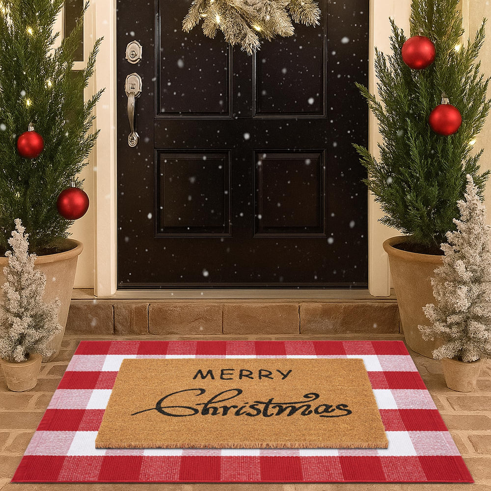 Homydecor coir welcome mat front view showing durable natural fibers and clean design