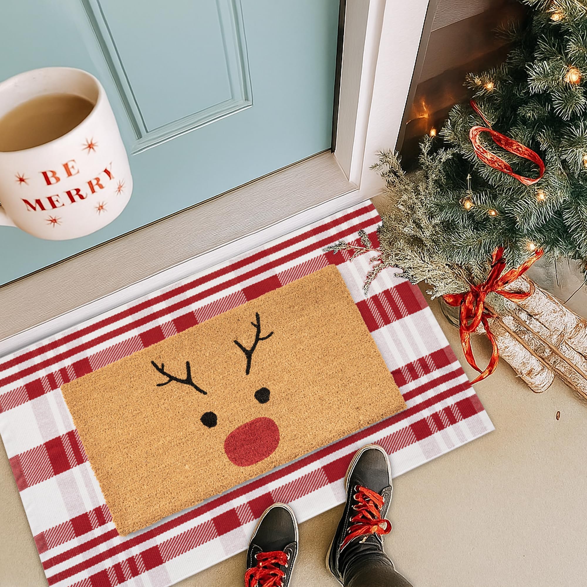 Homydecor cotton rug full lay flat showing red and white check pattern for cozy decor