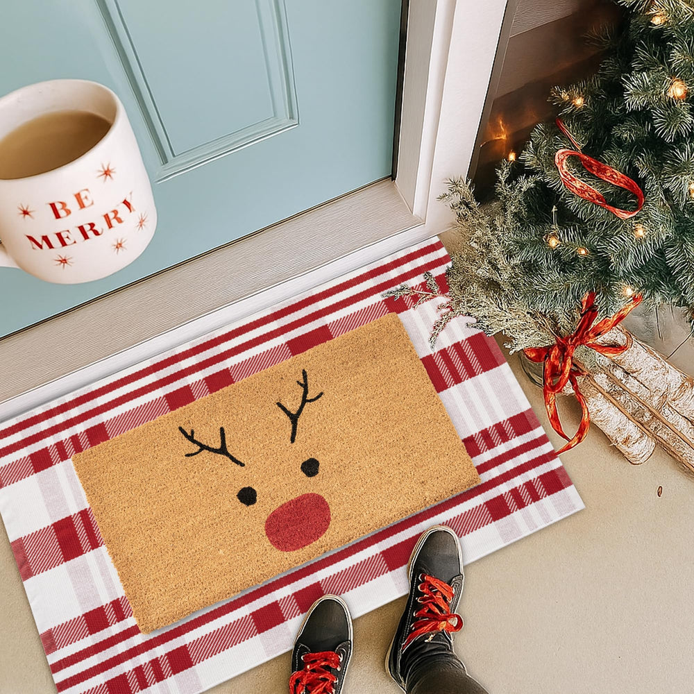 Homydecor cotton rug full lay flat showing red and white check pattern for cozy decor