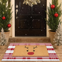Homydecor layered doormat and rug on porch demonstrating festive layered protection