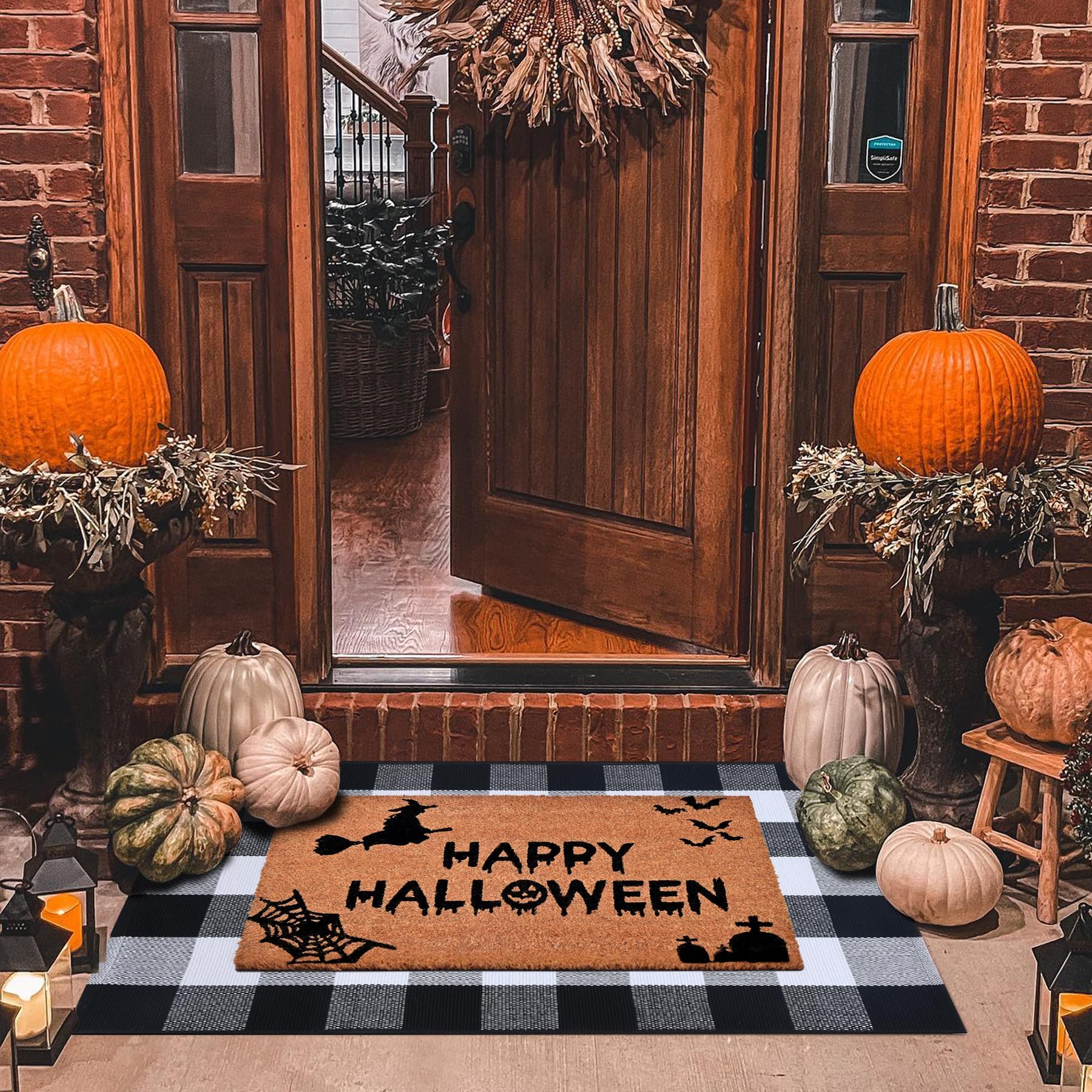 Homydecor layered porch styling showing combined set creating welcoming Halloween entrance