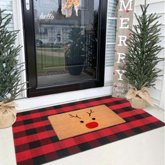 Homydecor red and black plaid cotton rug flat lay showing cozy texture