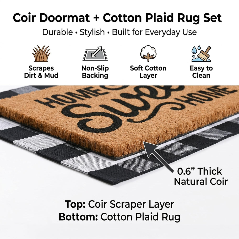 Homydecor black and white buffalo plaid rug flatlay highlighting woven cotton pattern and soft feel
