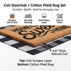 Homydecor black and white buffalo plaid rug flatlay highlighting woven cotton pattern and soft feel