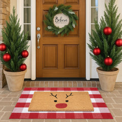 Homydecor red and white plaid rug full flat lay adding festive comfort