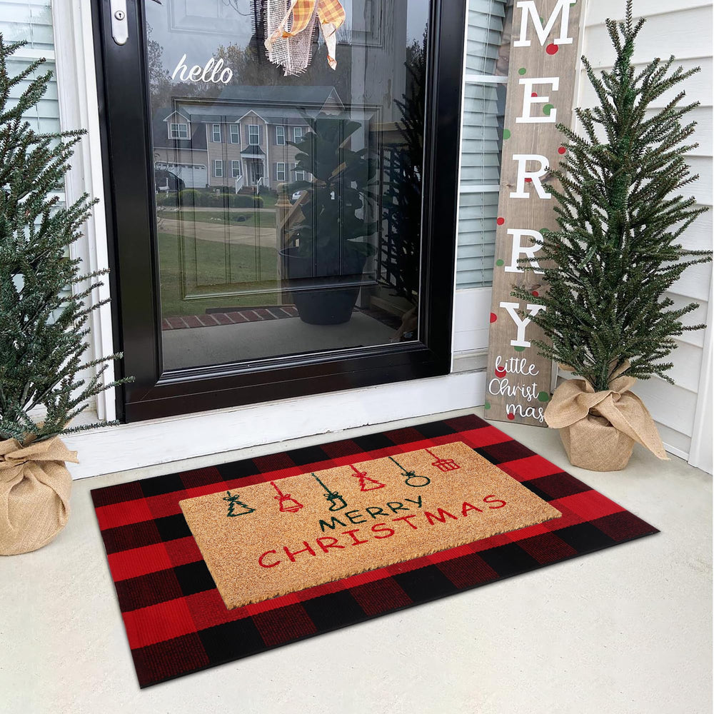 Homydecor red and white plaid rug full view shows cozy holiday pattern