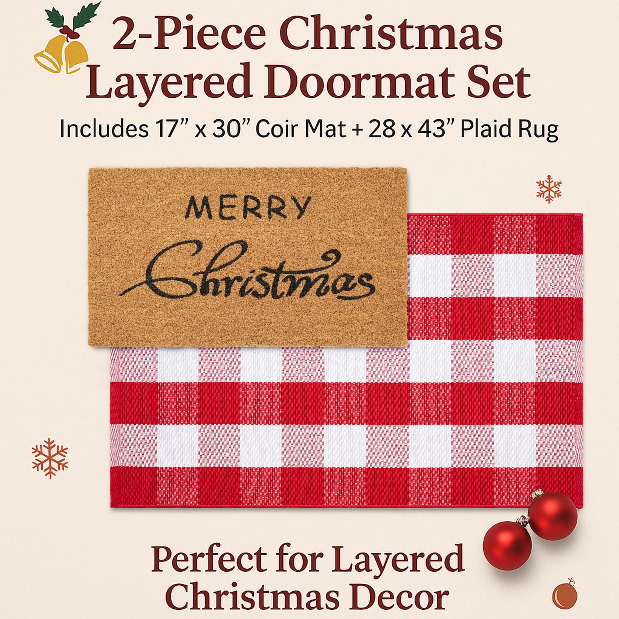 Homydecor red and white plaid rug laid flat showing full buffalo plaid pattern