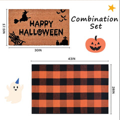 Homydecor orange black plaid rug full view adding bold Halloween color
