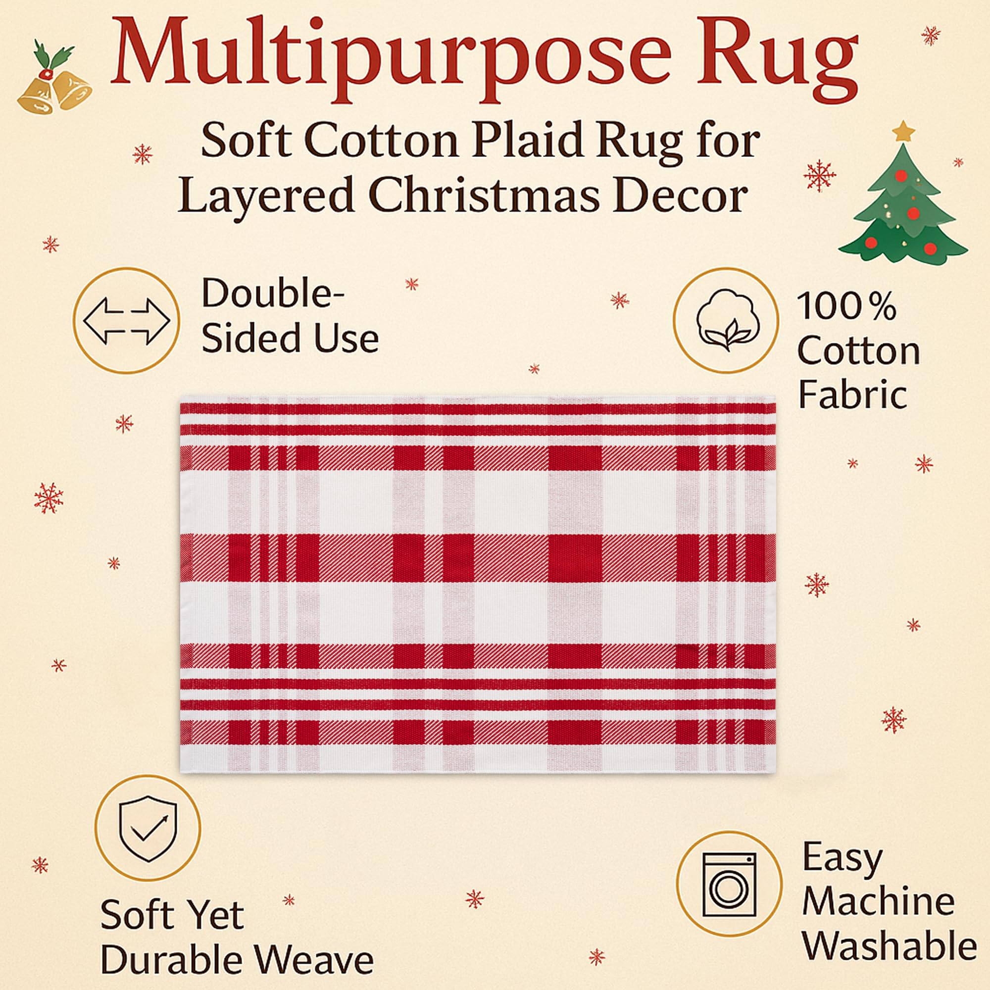 Homydecor rug corner detail showing handwoven check pattern and soft cotton texture