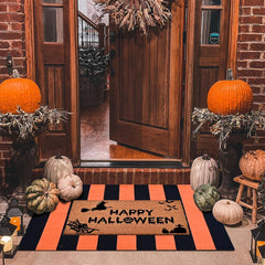 Homydecor orange and black rug flatlay highlighting buffalo check pattern