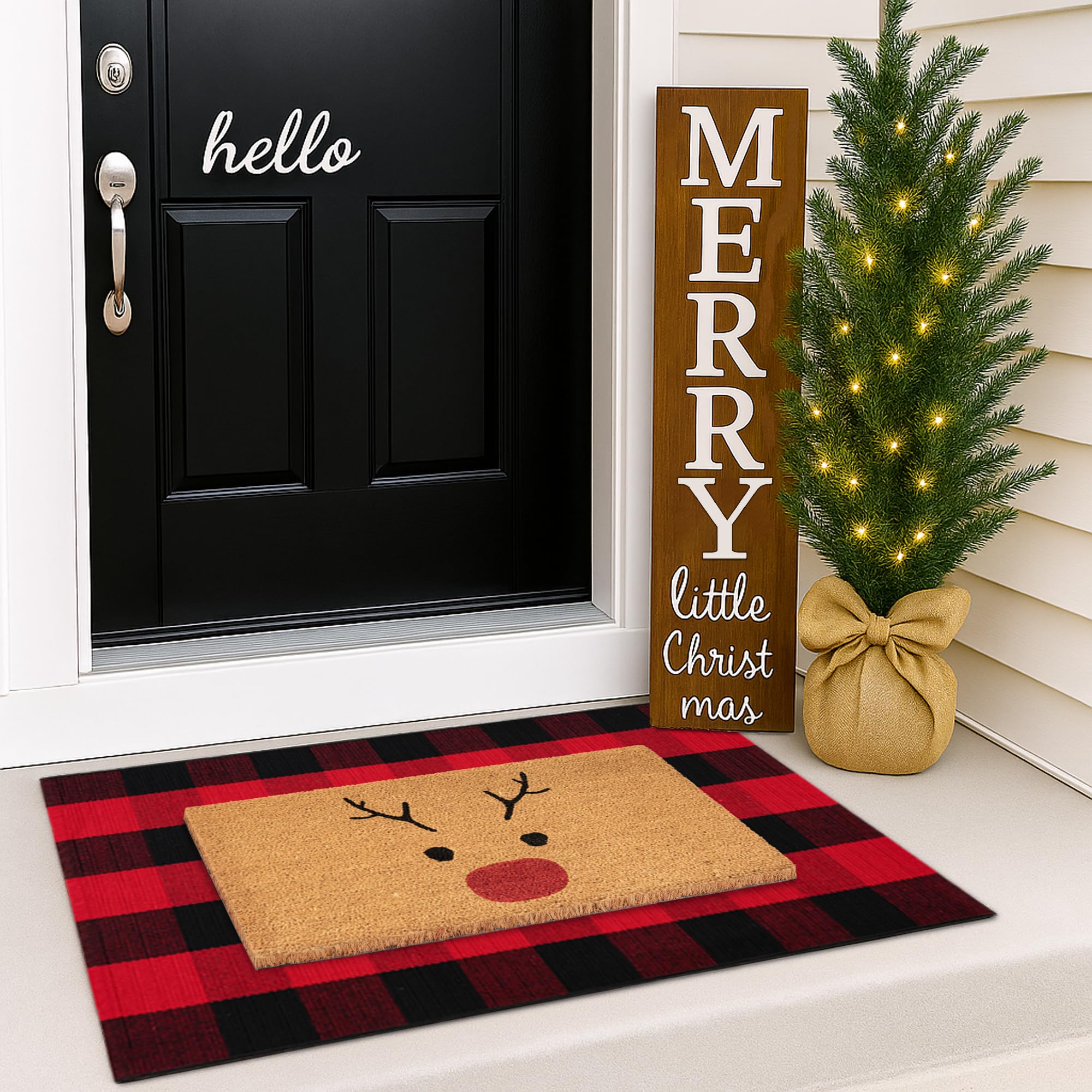Homydecor doormat beside a door showing scale and proper fit for thresholds