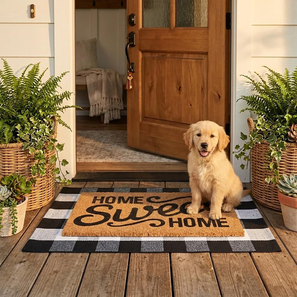 Homydecor staged porch with layered mats creating inviting entry and enhanced curb presentation