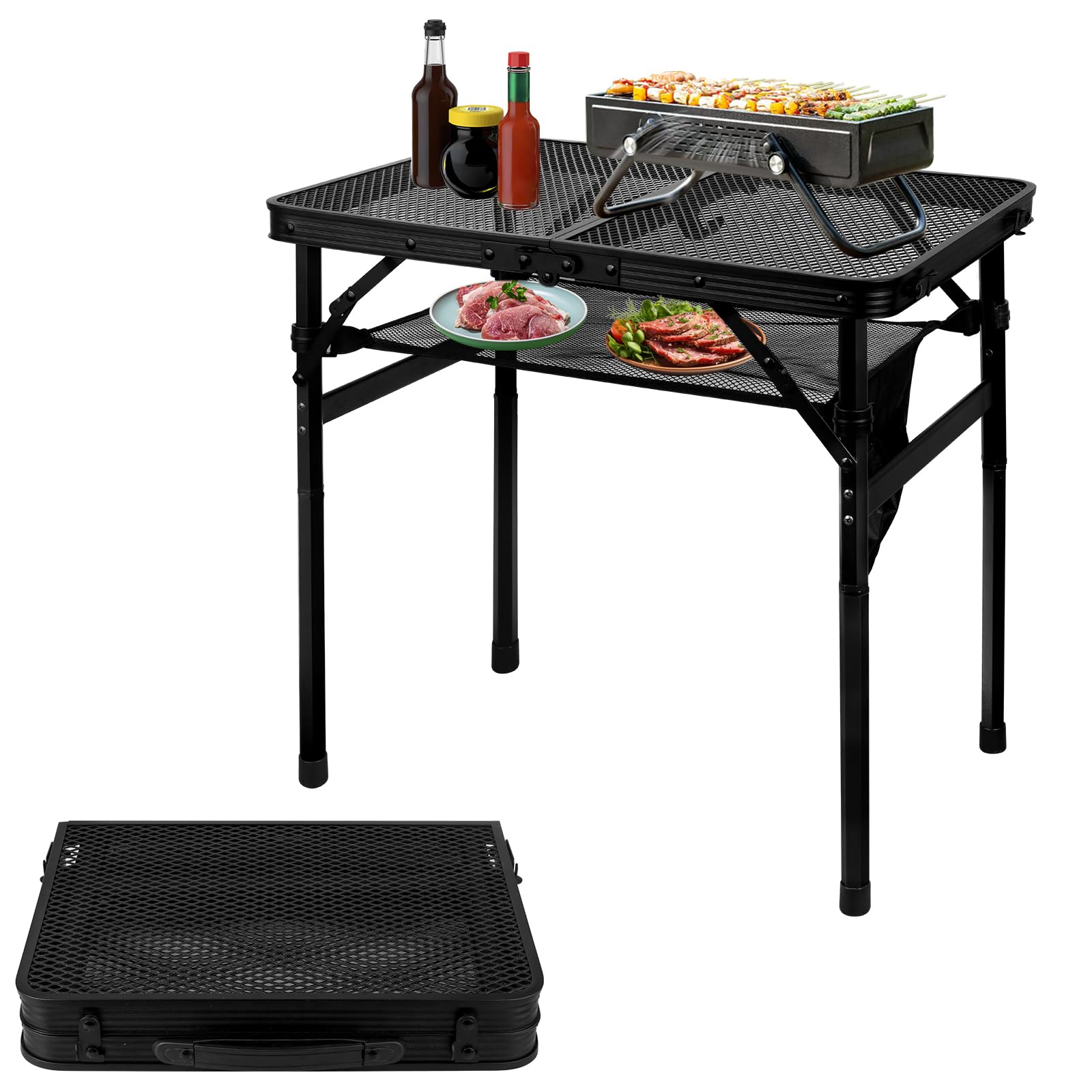 Honagu front view folded table showing compact portability and easy transport