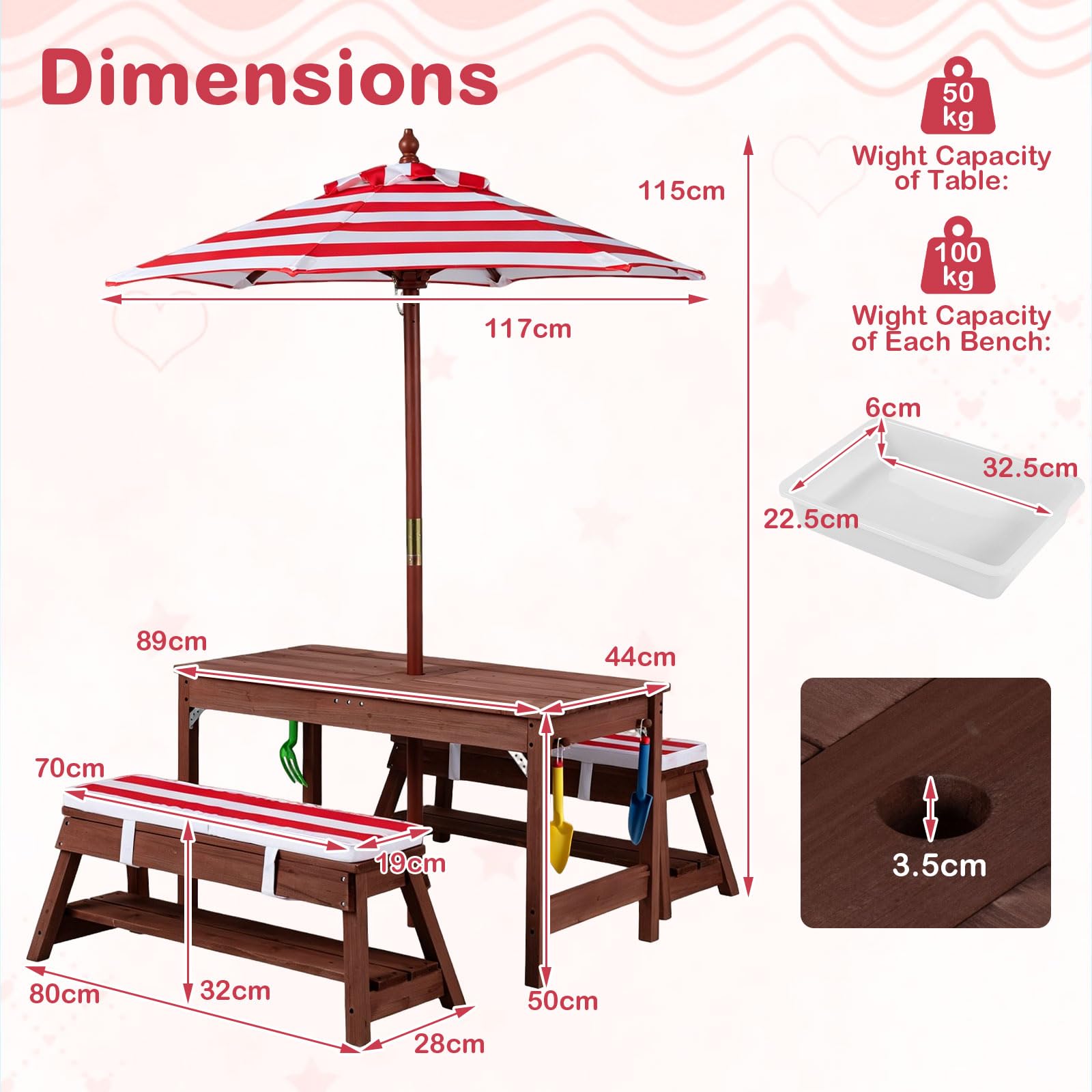 HONEY JOY benches with removable cushions showing comfortable seating and storage