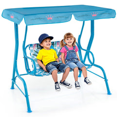 HONEY JOY front view showing two-seater swing and blue flamingo pattern, promotes shared play
